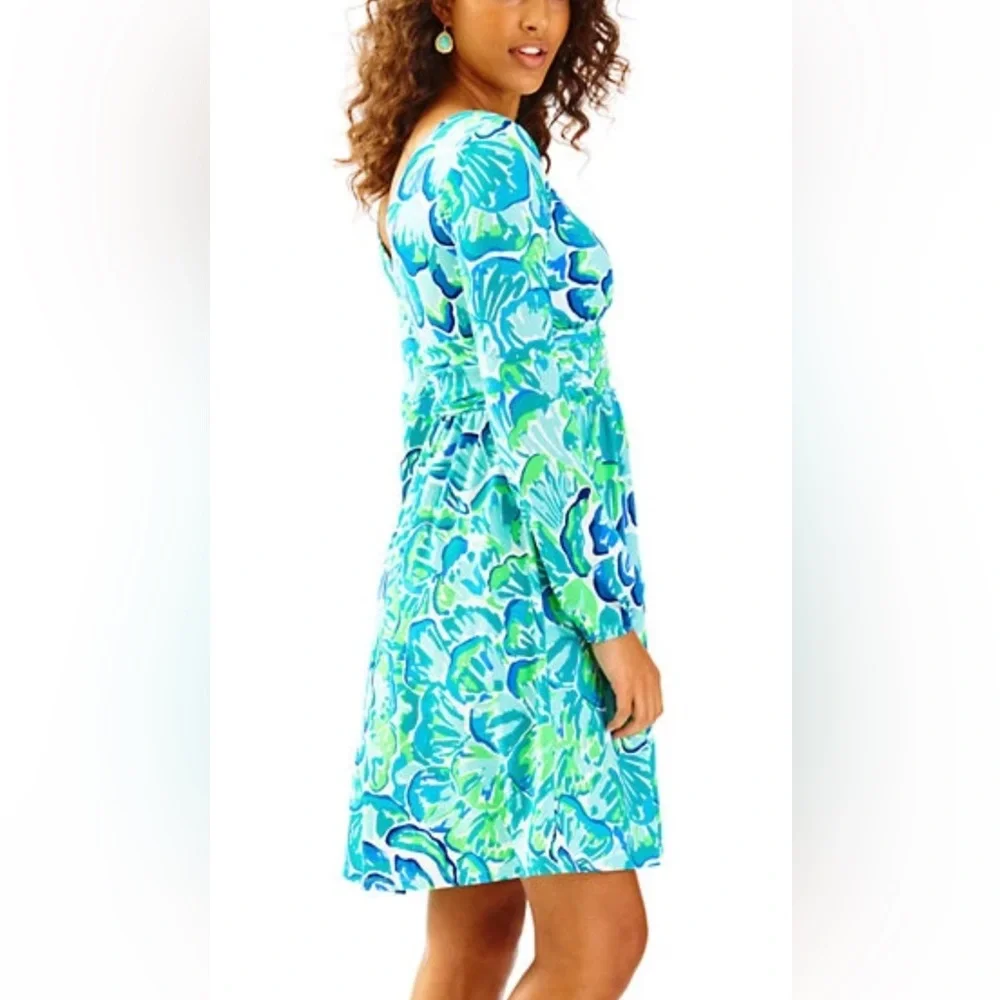 Lilly Pulitzer Fleur Agate Green Lazy River Rayon Spandex Jersey Dress XL - Picture 3 of 10
